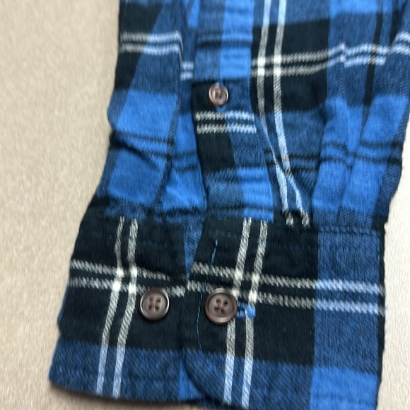 Women’s long flannel shirt button down collar single breast pocket blue & black - Picture 7 of 9